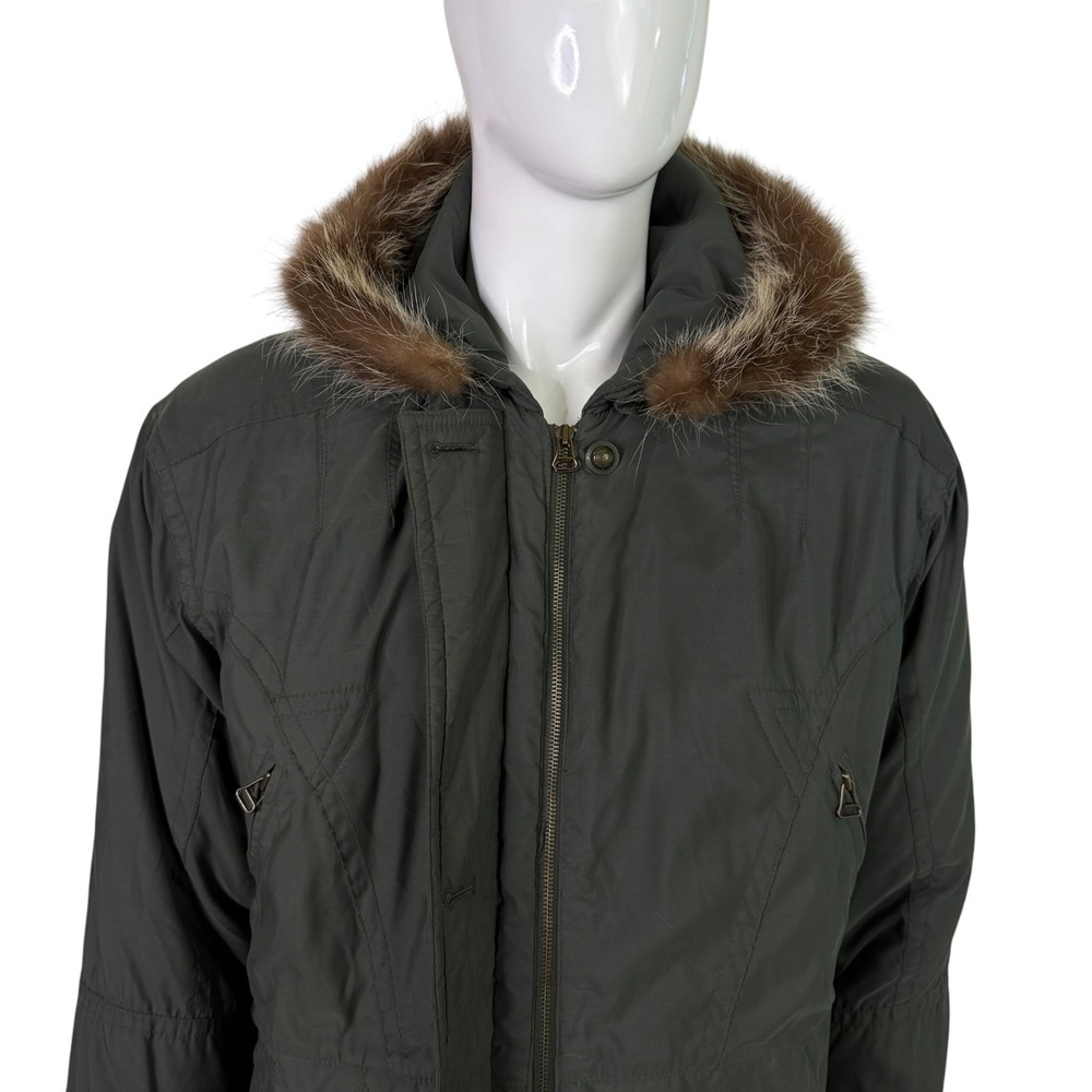 Gallery Vintage Men's Olive Insulated Military Parka Genuine Raccoon Fur L/XL